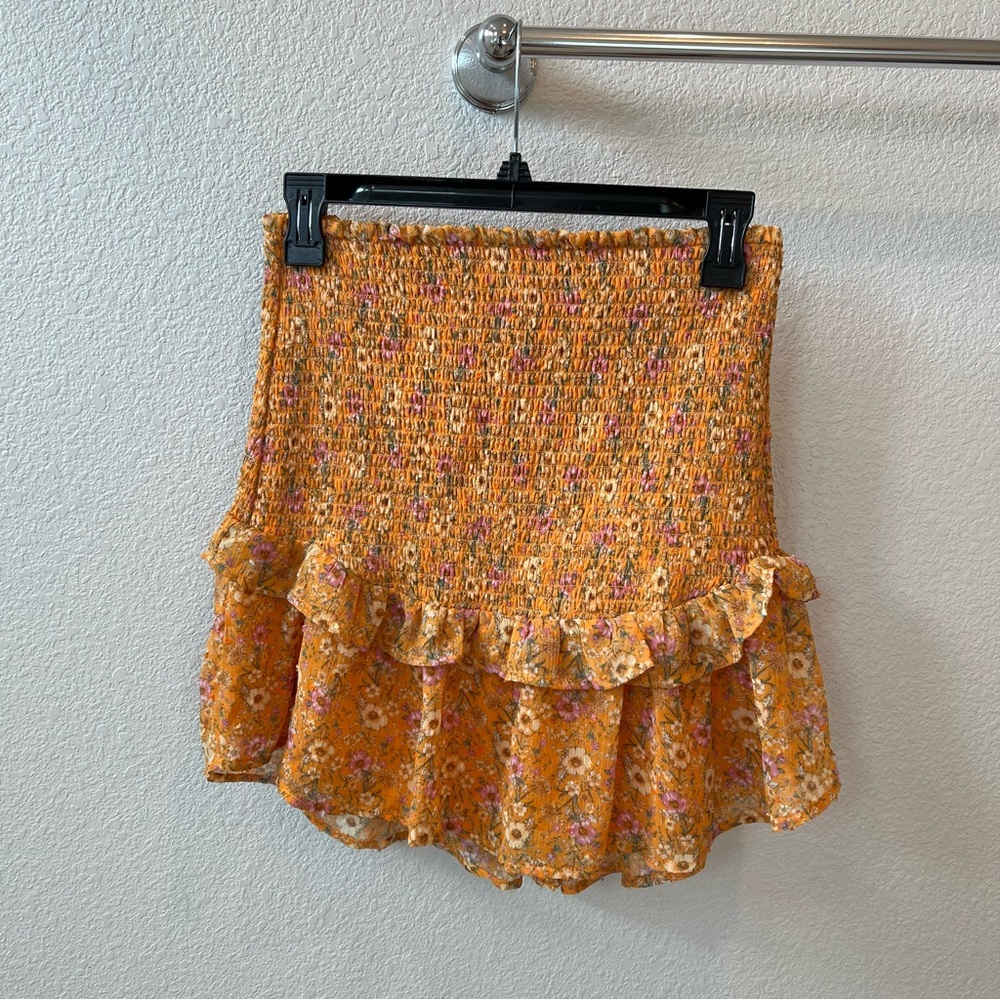 LUSH Orange Floral Mini Skirt